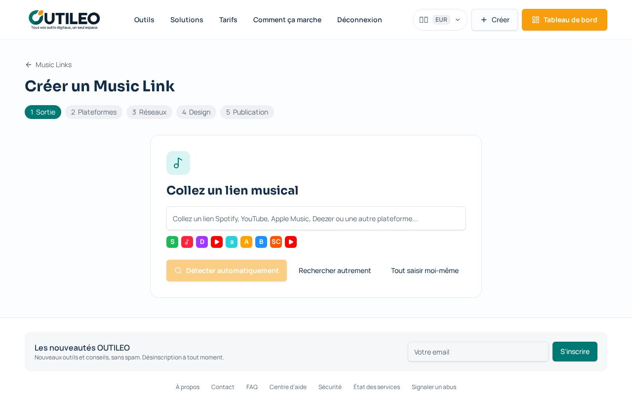 Capture de l'écran OUTILEO : Créer un lien pour votre musique