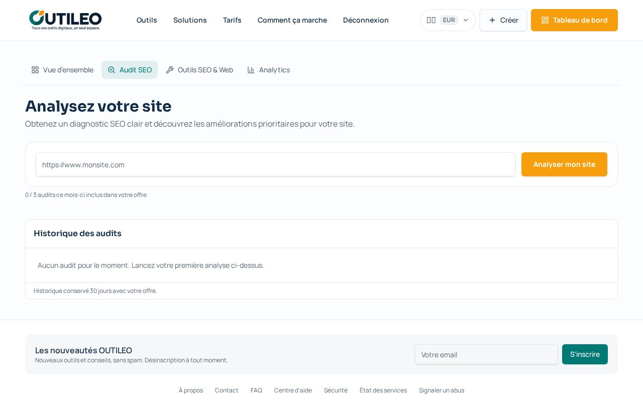 Capture de l'écran OUTILEO : Analyser votre site