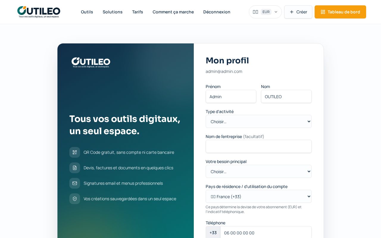 Capture de l'écran OUTILEO : Changer de pays