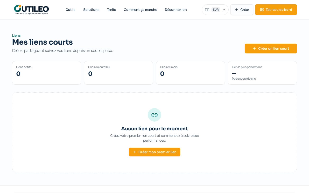 Capture de l'écran OUTILEO : Créer un lien court