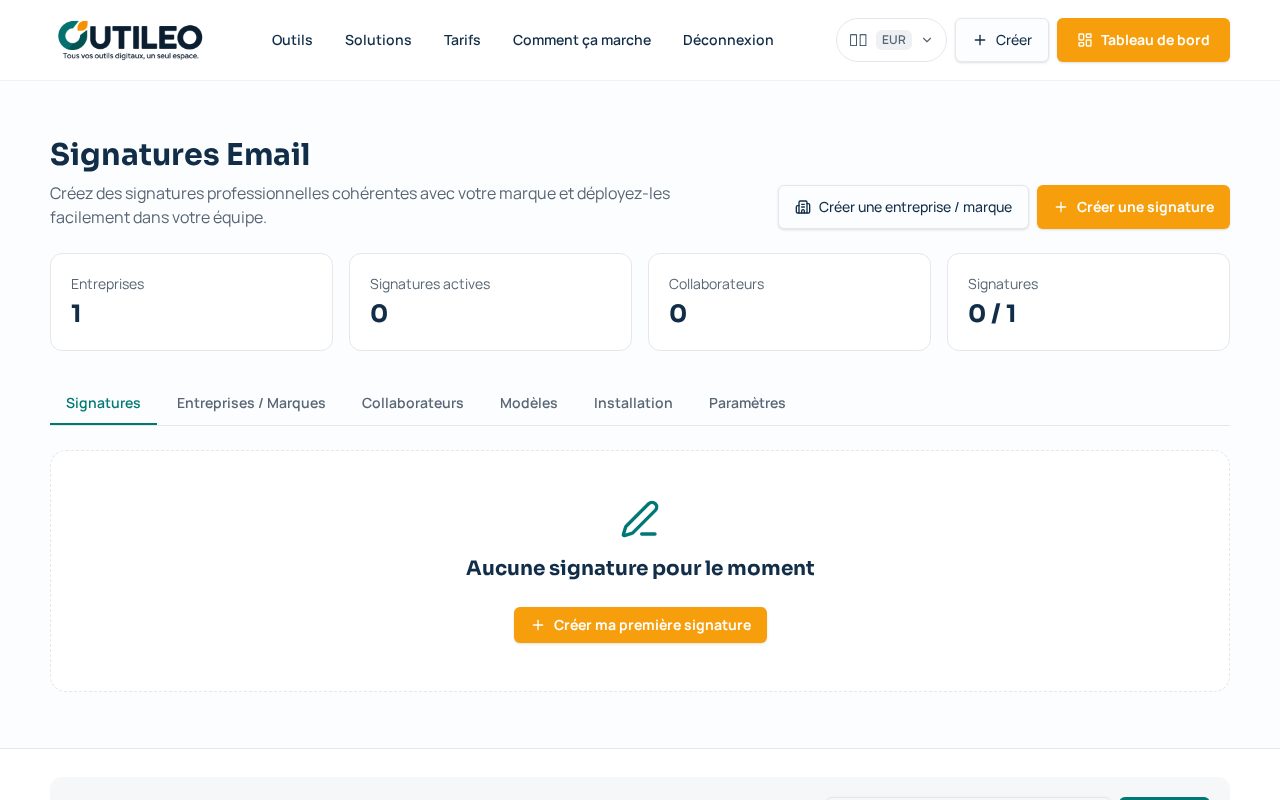 Capture de l'écran OUTILEO : Installer une signature email