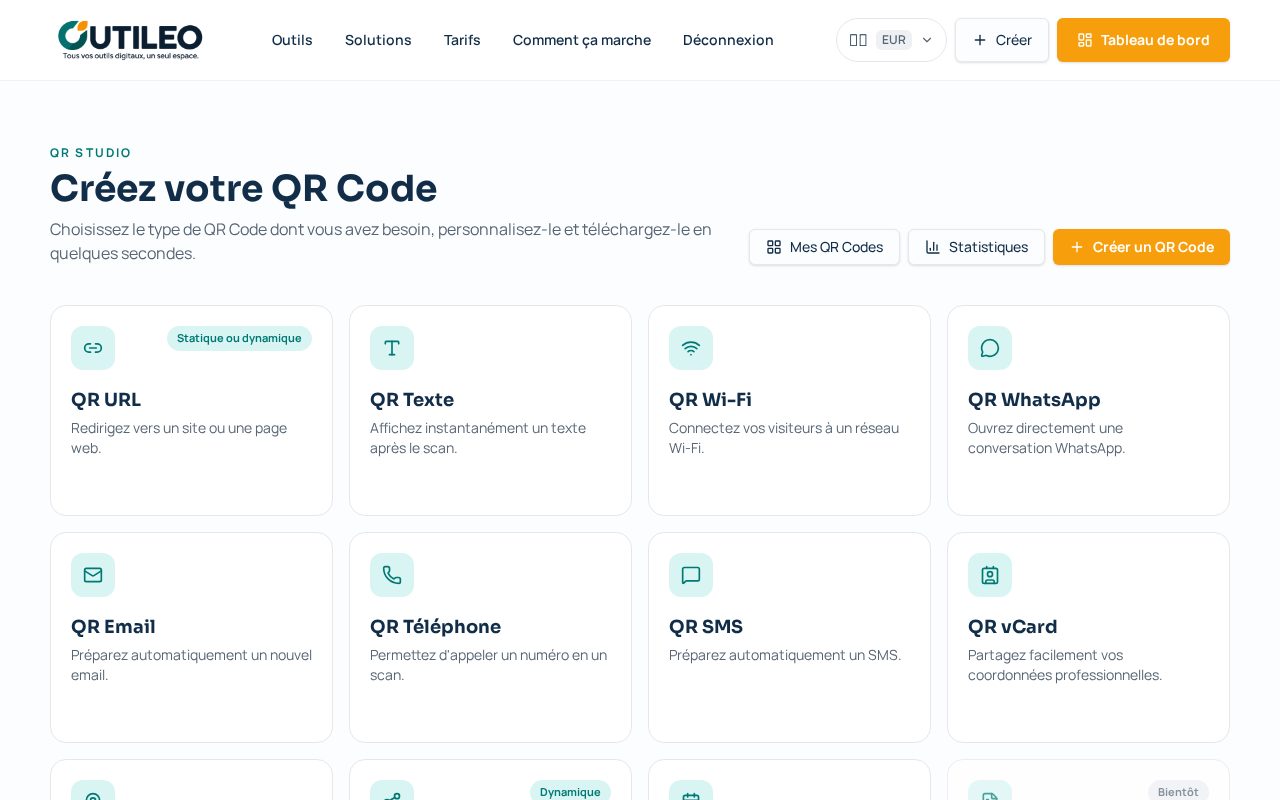 Capture de l'écran OUTILEO : Créer un QR Code