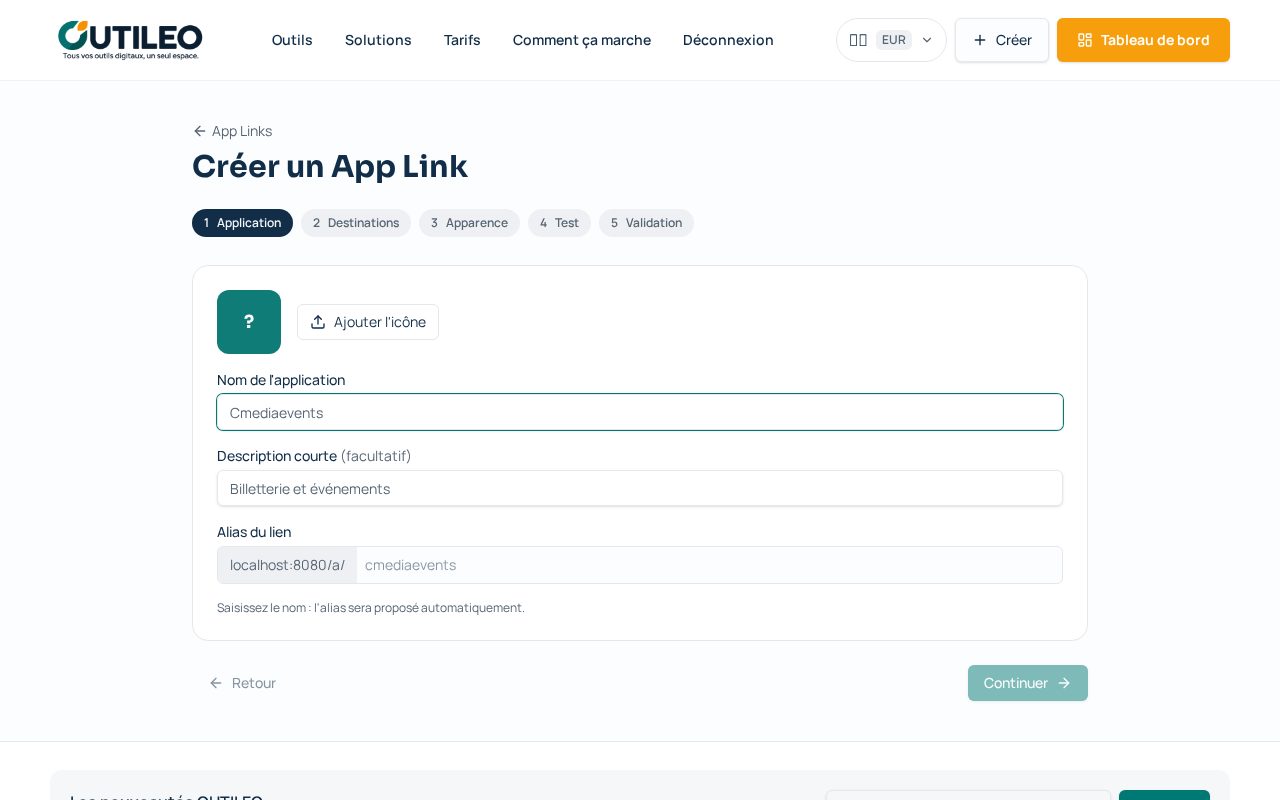 Capture de l'écran OUTILEO : Partager votre application avec un seul lien